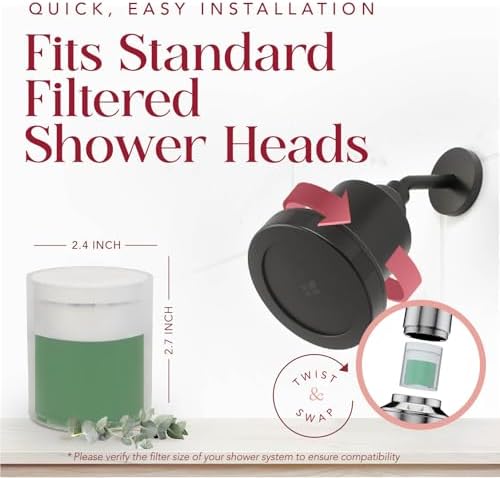 Vitamin C Shower Filter Replacement Cartridge + Shower Steamers Aromatherapy - K Beauty Skin & Hair Enhancement, Universal Water Filter Replacement for AquaBliss - Eucalyptus Scent - Image 7