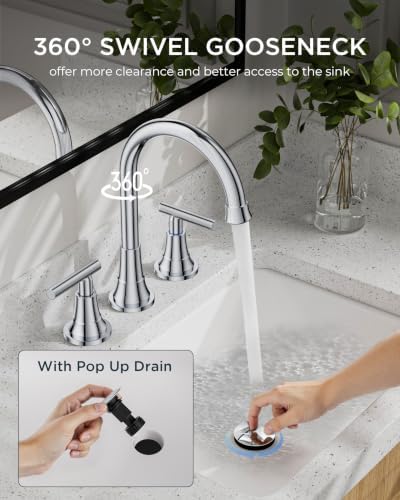 FORIOUS 2 Pack Chrome Bathroom Faucet 3 Hole, 8 in Commercial Faucet 3 Hole - Image 6
