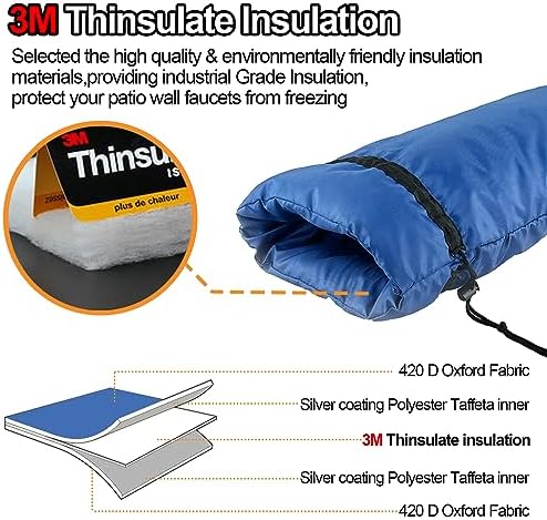 Extended Outdoor Faucet Cover for RV Park Water Hydrant Insulated, 3M Thinsulate Insulation Sprinkler Freeze Protector for Winter & Summer, 35”H x 15”W for Garden Lawn Faucets & Yard Hydrant - Blue - Image 4