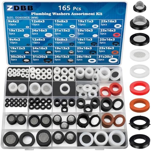ZDBB 165 PCS Plumbing Hose Rubber Washers Assortment Set with Screen Filter and Silicone Washer Kit,for Shower Head Gasket Garden Hose Washing Machine Inlet Supply Lines Faucet Gaskets Replacement by ZDBB