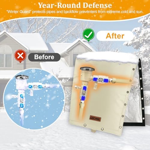 RICHIE 2-Way Opening Backflow Preventer Cover (5°F) Heavy-Duty 5-Layer Insulated Enclosure, All-Weather Protection for Outdoor Pipe, Irrigation Sprinkler Valve, Well Water Pump, 14" W x 26" H Beige - Image 4