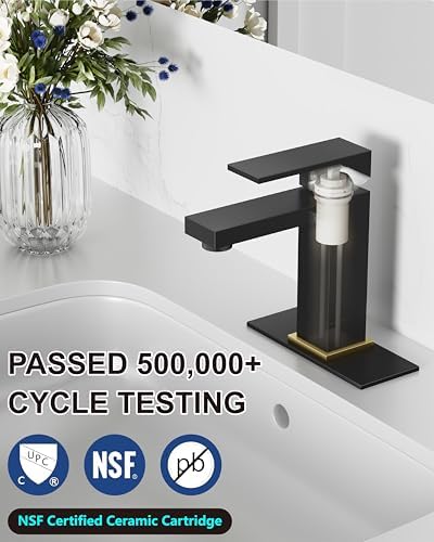 Midanya Bathroom Faucets 1 Hole Single Handle,Matte Black Handle &Gold - Image 4