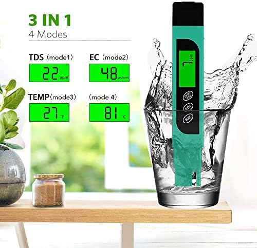 TDS Meter Digital Water Tester, Lxuemlu Professional TDS, Temperature and EC Meter with Carrying Case, 0-9999ppm, Ideal ppm Meter for Drinking Water, Aquariums and More （Green) - Image 2