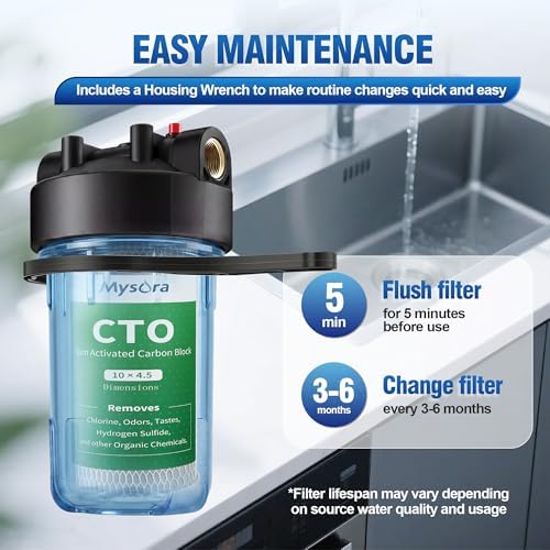 NSF Certified 2 Stage 5 μm 10" x 4.5" Whole House Water Filter Cartridges, Sediment and CTO Carbon Block Water Filter Compatible with WGB21B, FP15B, FC15B, GE FXHTC, GXWH40L, Wrench Included - Image 5