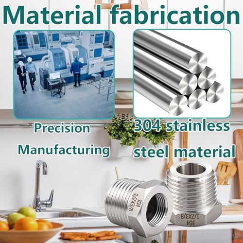 1/2 NPT Male to 3/8 Compression Female Thread Bushing Pipe Fitting（Lead-Free）,304 stainless steel Water Line Adapter, Supply Line Adapter for Kitchen Bathroom Plumbing - Image 6