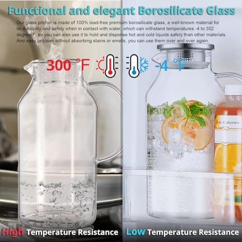 Bivvclaz 3 Liter 101 oz Glass Pitcher with Lid and Handle, Water Pitcher for Fridge, Glass Carafe for Hot/Cold Water, Large Iced Tea Jug for Coffee, Juice and Homemade Beverage - Image 6