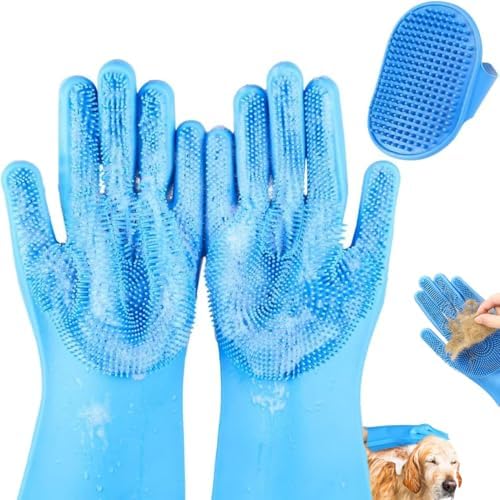 2PCS Dog Washing Gloves and Dog Bath Brush, high-Density Teeth Design pet Grooming Gloves, 2-in-1 Pet Grooming kit ，Suitable for Dogs and Cats to bathe, depilate, and Massage by IDQQUQQ