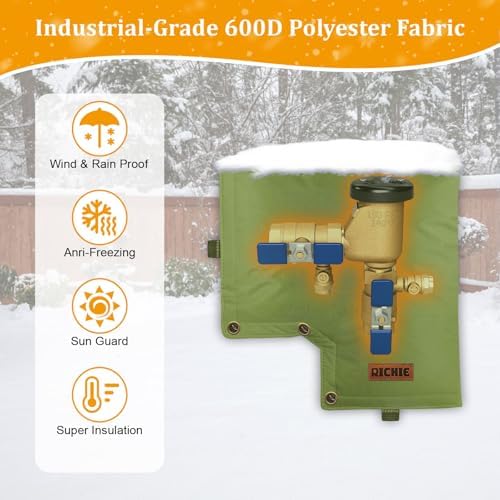 Backflow Preventer Insulated Cover (5°F) for Winter Freeze Protection, 13"W x 12"H Thickened Pressure Vacuum Breaker & Well Pump Cover, Outdoor Waterproof Insulation Pouch for Sprinkler Valve, Green - Image 5