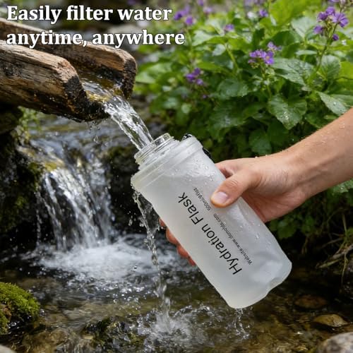 GUYI 700ml Collapsible Water Filter Bottle, Removes Impurities, BPA Free, Ultralight for Hiking, Camping, Cycling & Travel-White - Image 6