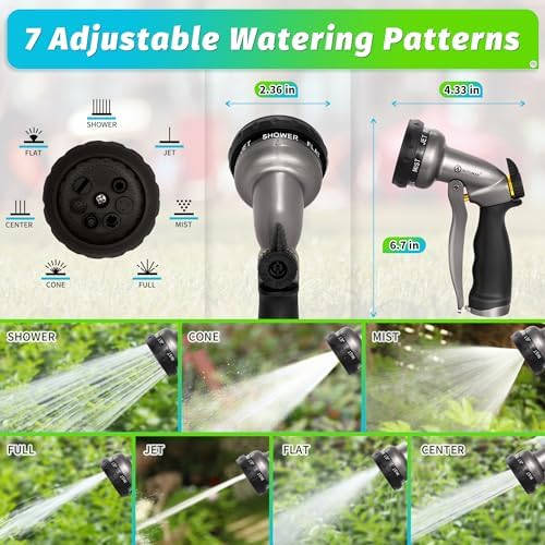 AUTOMAN Garden Hose Nozzle - 7 Patterns Sprayer, 100% Metal High Pressure Spray Nozzle, Labor-Saving Design, Heavy Duty Water Hose Nozzle for Garden Watering, Car Washing, Window Cleaning,Pets Bathing - Image 3