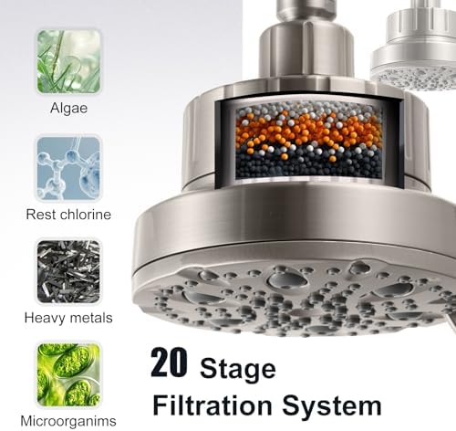 OFFO Filtered Shower Head, 20 Stage Shower Filter Head for Hard Water with Pause Mode, 9 Modes High Pressure Shower Head with Filter for Remove Chlorine and Harmful, Brushed Nickel - Image 3
