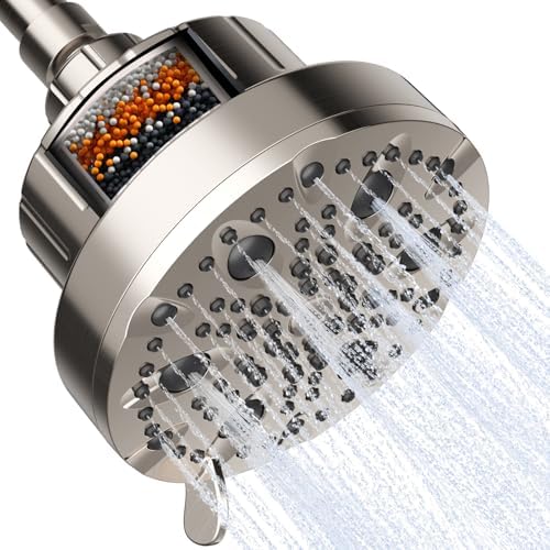 OFFO Filtered Shower Head, 20 Stage Shower Filter Head for Hard Water with Pause Mode, 9 Modes High Pressure Shower Head with Filter for Remove Chlorine and Harmful, Brushed Nickel by OFFO