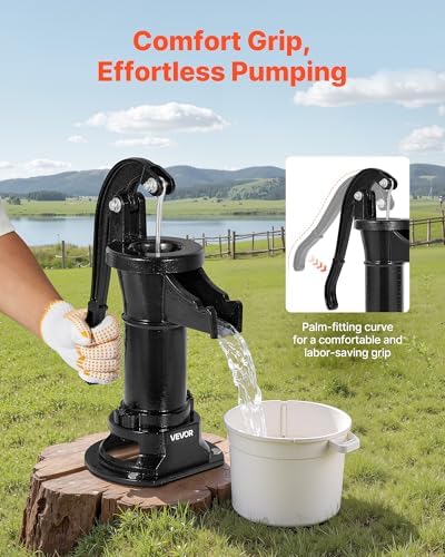 VEVOR Well Hand Pitcher Pump, 25 ft Maximum Lift, Antique Cast Iron Manual Hand Water Pump, NPT 1-1/4 in Connection, Easy Installation, Old Fashioned for Outdoor Garden, Pond, Backyard, Farm, Black - Image 4