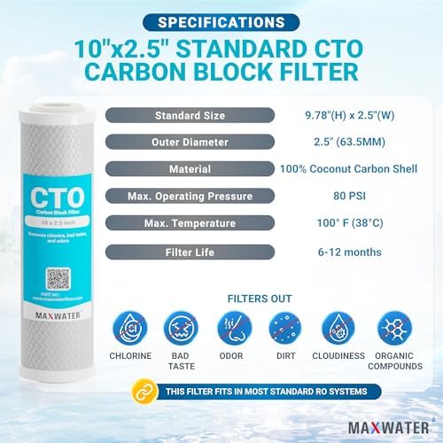 Max Water 5 Micron 10" x 2.5" Carbon Block Water Filter Replacement Cartridge for Whole House Water Filtration System Compatible with WFPFC8002, FXWTC, WHEF-WHWC, AMZN-SCWH-5, 6 - pack - Image 2