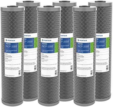 Pentair Pentek NCP-20BB Big Blue Carbon Water Filter, 20-Inch, Whole House Non-Cellulose Carbon Impregnated Pleated Filter Cartridge, 20" x 4.5", 10 Micron, Pack of 6, Gray by PENTAIRPENTEK