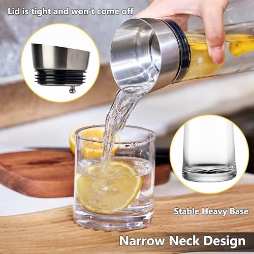 GLASKEY Glass Water Carafe with Lid,1200ml Borosilicate Glass Juice Pitcher with Stainless Steel Gravity Lid,Clear Water Pitcher for Ice Tea, Lemonade, Coffee,Juice Beverage,40 oz - Image 3