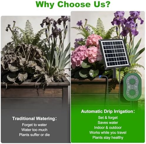 50FT Automatic Solar Drip Irrigation System, Solar Automatic Plant Waterer Kit, Supported 15 Pots, Indoor/Outdoor Irrigation Kit for Garden, Balcony & Patio Vacation Free - Image 3