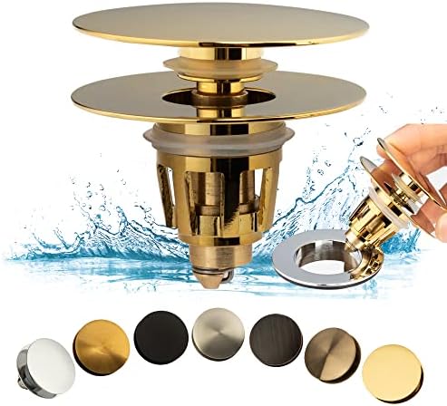 Artiwell Universal Bathroom Sink Drain Stopper, Fits Most Pop-Up Drains for Vessel Sink Lavatory Vanity, Sink Drain Strainer with Detachable Hair Catcher, Tested by Plumber in US (Polished Brass) by Artiwell