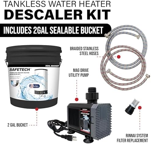 Safetech Tankless Water Heater Flushing Kit with Premium Braided Hoses, Mag Drive Pump, and Instructions - Image 2