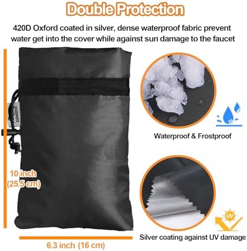 Enlarge Outdoor Faucet Cover for Winter Freeze Protection, 3M Thinsulate, 10"H x 6.3"W Hose Bib Covers for Wall Taps Outside, Waterproof & Frost Free Insulated Spigot Cover, 4 Pcs Faucet Socks - Black - Image 3