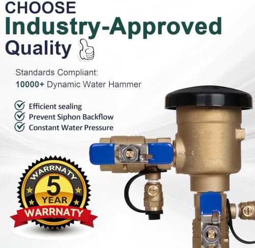 1/2" Brass Pressure Vacuum Breaker, Max 400PSI Sprinkler Backflow Preventer for Non-Potable Systems Like Irrigation & Industry - Image 2