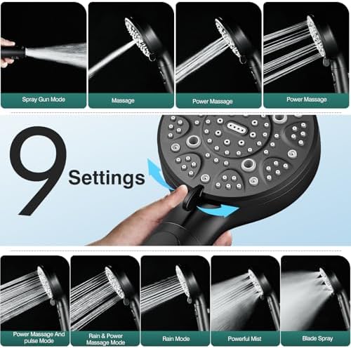 RV Shower Head with Hose, High Pressure 9 Mode Black Shower Head with On/Off Switch, Filtered Black Shower Head, Shower Head for RV/Campers, Travel Trailer, Motorhome for Water Saving（Black） - Image 3