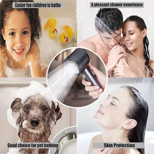 High Pressure Shower Head with Handheld, with Pause Switch 4 Spray Modes Water Saving Filter Showerhead, Showerhead Set with Hose, Bracket and Cotton Filter, Make Bathing Healthier (Grey) - Image 7