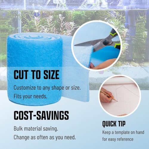 Premium Aquarium Filter Media Pad - Cut-to-Fit Roll, Fresh and Saltwater Safe, Blue & Dye-Free Options, Made in USA (Blue Bonded, 12"x120" (10 ft) x0.75) - Image 3