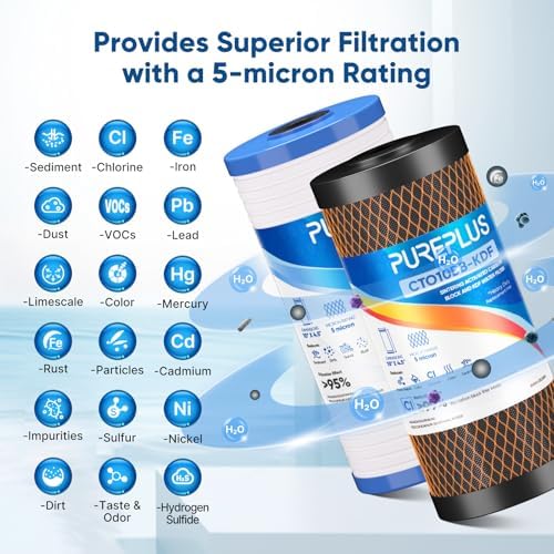 PUREPLUS 10"x4.5" Whole House Water Filter Combo, Grooved Sediment & KDF - Image 4