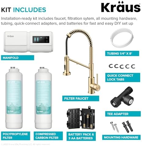 KRAUS Bolden 2-in-1 Commercial Style Pull-Down Single Handle Water Filter Kitchen Faucet in Spot-Free Antique Champagne Bronze with Purita 2-Stage Under-Sink Filtration System - Image 2
