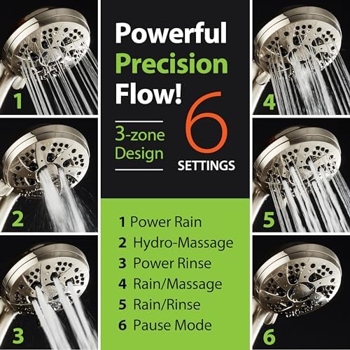 AquaDance High Pressure 6-Setting Full Brushed Nickel Handheld Shower Head with Stainless Steel Hose. Officially Independently Tested to Meet Strict US Quality & Performance Standards! - Image 5