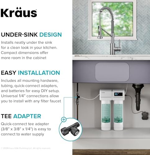 KRAUS Bolden 2-in-1 Commercial Style Pull-Down Single Handle Water Filter Kitchen Faucet in Spot-Free Stainless Steel with Purita 2-Stage Under-Sink Filtration System - Image 3