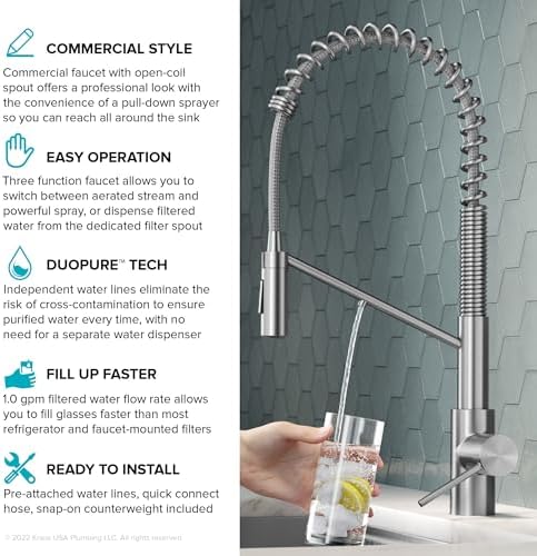 KRAUS Oletto 2-in-1 Commercial Style Pull-Down Single Handle Water Filter Kitchen Faucet for Reverse Osmosis or Water Filtration System in Spot-Free Antique Champagne Bronze, KFF-2631SFACB - Image 3