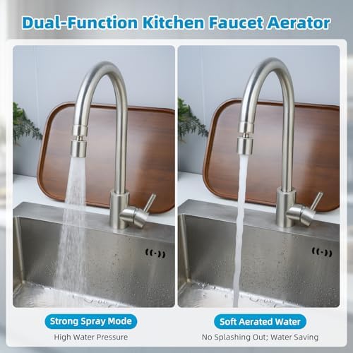 Hibbent cUPC Certified 2-function 360° Swivel Sink Aerator, Brushed Nickel - Image 2