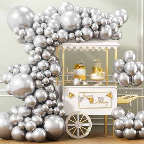 APLANET 150pcs Silver Balloons Different Sizes 18 12 10 5 Inch, Latex Balloons for Silver Themed Birthday Wedding Baby Shower Party, Grad Anniversary Supplies, Arch Kit Decoration by ZJHAI
