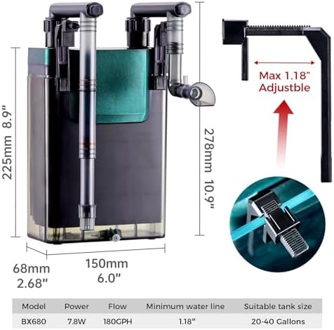 180GPH Hand on Filter for Aquariums，20-40 Gallon，Silent Multi-Stage Filtration for Fish Tank，Or Ultra-Low Water Level Turtle Tank，Increase Water Flow and Oxygen Power Filter - Image 6