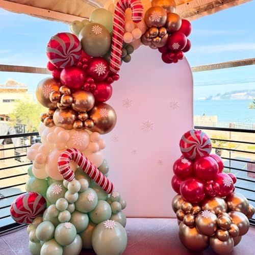 Christmas Balloon Garland Arch Kit, 111PCS Red Green Gold White Balloons with Lollipop Candy Cane Mylar Foil Balloon Arch for Xmas Party Holiday Wedding Birthday New Year Decorations - Image 4