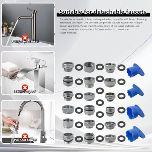 18 Pieces Faucet Adapter Kit, Kitchen Sink Aerator Adapters with 4Pcs Removal Wrench Tools, Male Female Connectors for Faucet with Removable Aerators to Water Filter, Garden Hose, RV - Image 4