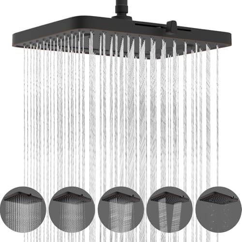 Hibbent cUPC Certified 5 Spray Modes Shower Head, 13'' High Pressure Large Rainfall Shower Head, High Flow Waterfall Bathroom Fixed Showerheads, Adjustable Swivel Ball Joint, Oil Rubbed Bronze by Hibbent