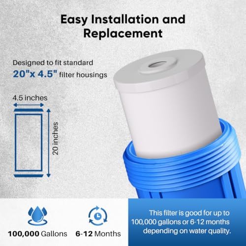 PUREPLUS 20"x4.5" Whole House Anti Scale Sediment Home Water Filter, 1 Pack - Image 6
