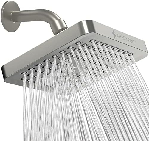 SparkPod Rain Shower Head, 6 Inch Square, Elegant Brushed Nickel Finish by SparkPod