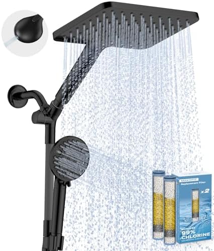 MakeFit Dual Filtered Rain Shower Head Combo, High Pressure Handheld Shower Head with Adjustable Bar - Rainfall Shower Head And Showerhead with Filter for Hard Water - Removes Chlorine by MakeFit