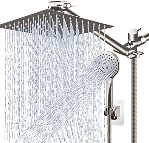 Shower Head Combo,12" Brushed Nickel High Pressure with 11" Extension Arm by PINWIN