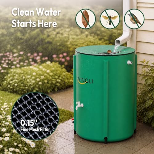VINGLI 66 Gallon Collapsible Rain Barrel, Portable Water Storage Tank, Rainwater Collection System Downspout, Water Catcher Container with Filter Spigot Overflow Kit - Image 4