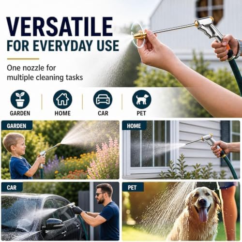 Garden Hose Nozzle Sprayer, High Pressure Metal Water Heavy Duty Hose Nozzle Leak-Proof & Adjustable Trigger for Garden, Patio, Car Wash, Pet Shower (Silver) - Image 2