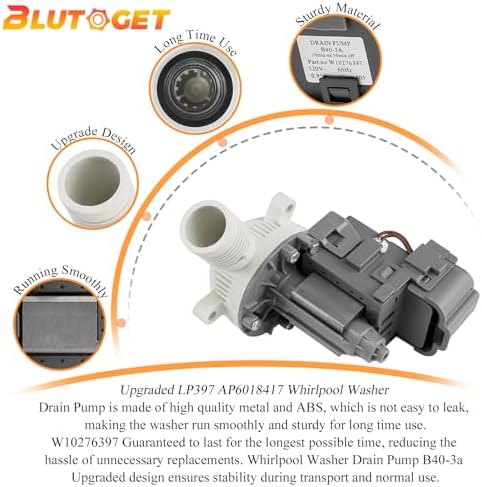 2026 UPGRADE W10276397 Washer Drain Pump by Blutoget -FIT for Whirlpool kenmore May.tag Washer- B40-3A drain pump Replacement for LP397 1874334 AP6018417 PS11751719 EAP11751719-10 Years WARRANTY - Image 2