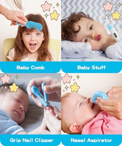 Baby Healthcare and Grooming Kit, 14 in 1 Baby Safety Set Newborn Nursery Health Care Set with Hair Brush Scale Nail Clippers for Baby Girls Boys (Blue 14 in 1) - Image 5