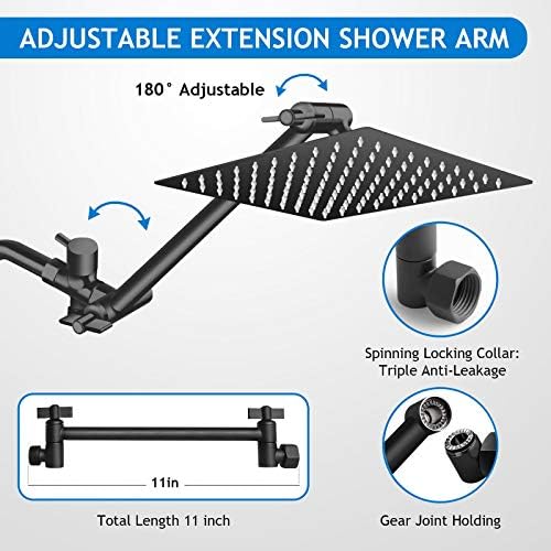 Black Shower Head Combo,10 Inch High Pressure Rain with 11" Extension Arm - Image 5