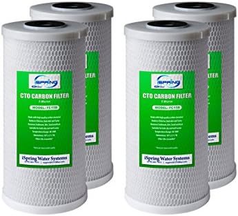 iSpring FC15BX4 4.5" x 10" Carbon Block Water Filter Replacement Cartridge, 5-Micron Universal Coconut Shell High Capacity CTO Filter for Under Sink and Whole House Water Filtration Systems, Pack of 4 by iSpring