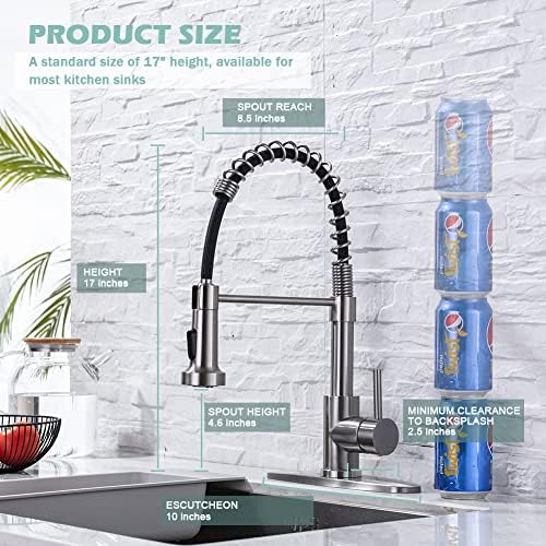 WEWE High Arc Pull-Down Kitchen Faucet, 2-Mode Sprayer, Brushed Nickel - Image 2